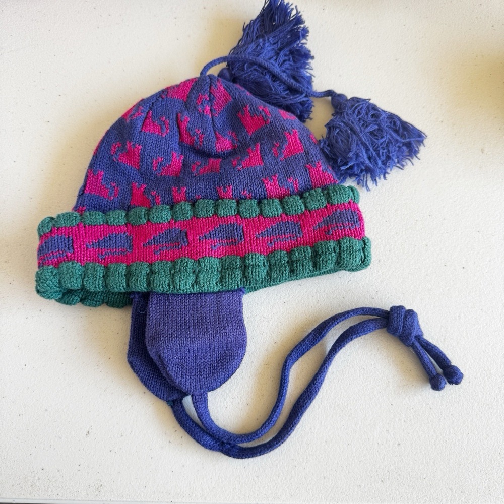 Vintage‎ Cynthia McKinney Cat Mouse Beanie Hat Ear Flaps Winter Pink Girls Baby